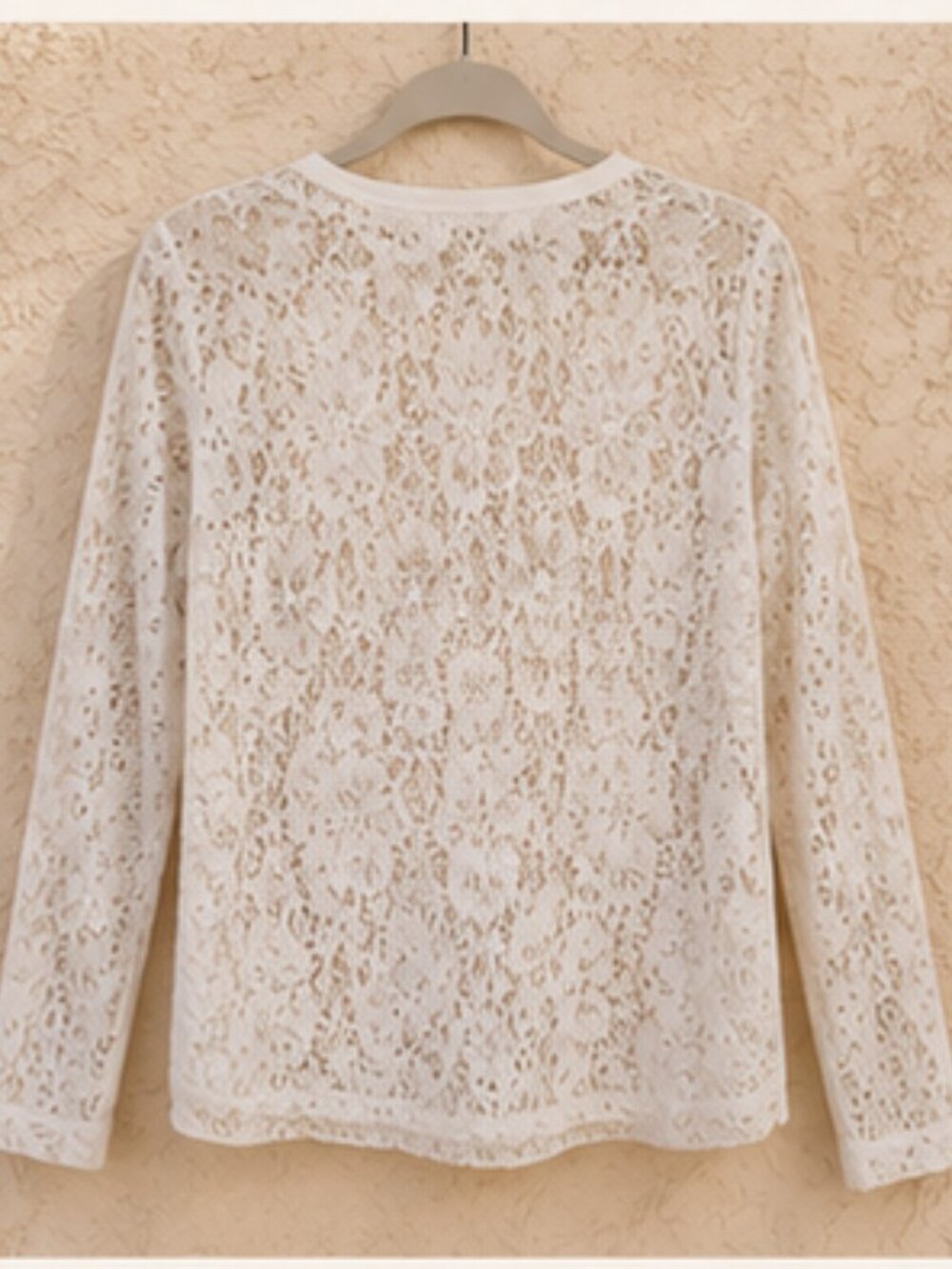 Romantic Cottagecore Lace Sheer Blouse DKNY White Floral Long Sleeve Top Small
